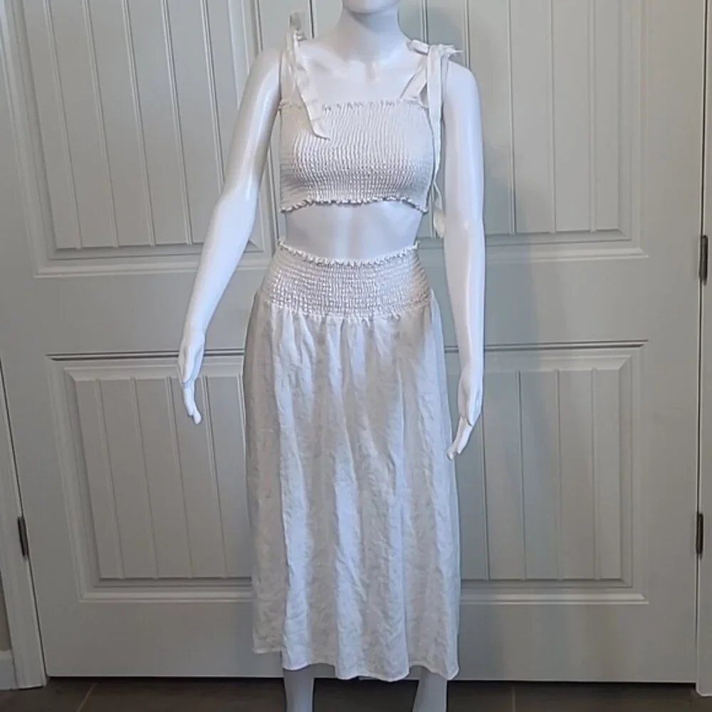 Reformation Willow Linen Two Piece Set Midi Length Skirt & Crop Top Size Small